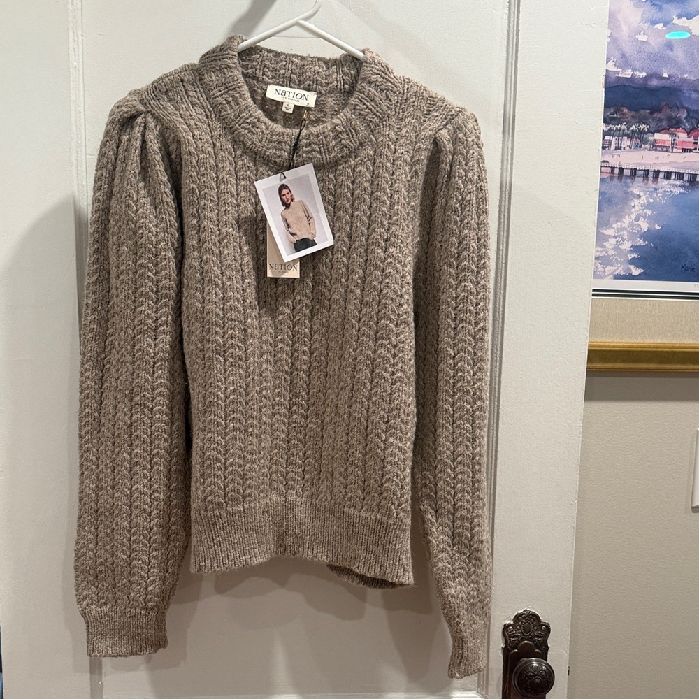 NWT Soft Nation LTD Taupe Cable Knit Sweater